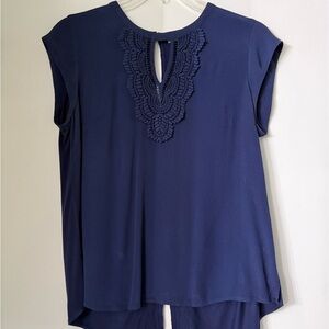 Daniel Rainn Navy Blouse with Lace Detail